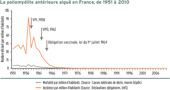 Graphique représentant le nombre
de cas de poliomyélite et de décès dus à cette maladie